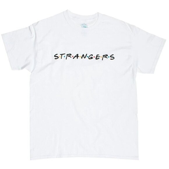 Altru funny white “Strangers” (spoof of Friends) short sleeve t-shirt. size M - Picture 1 of 7